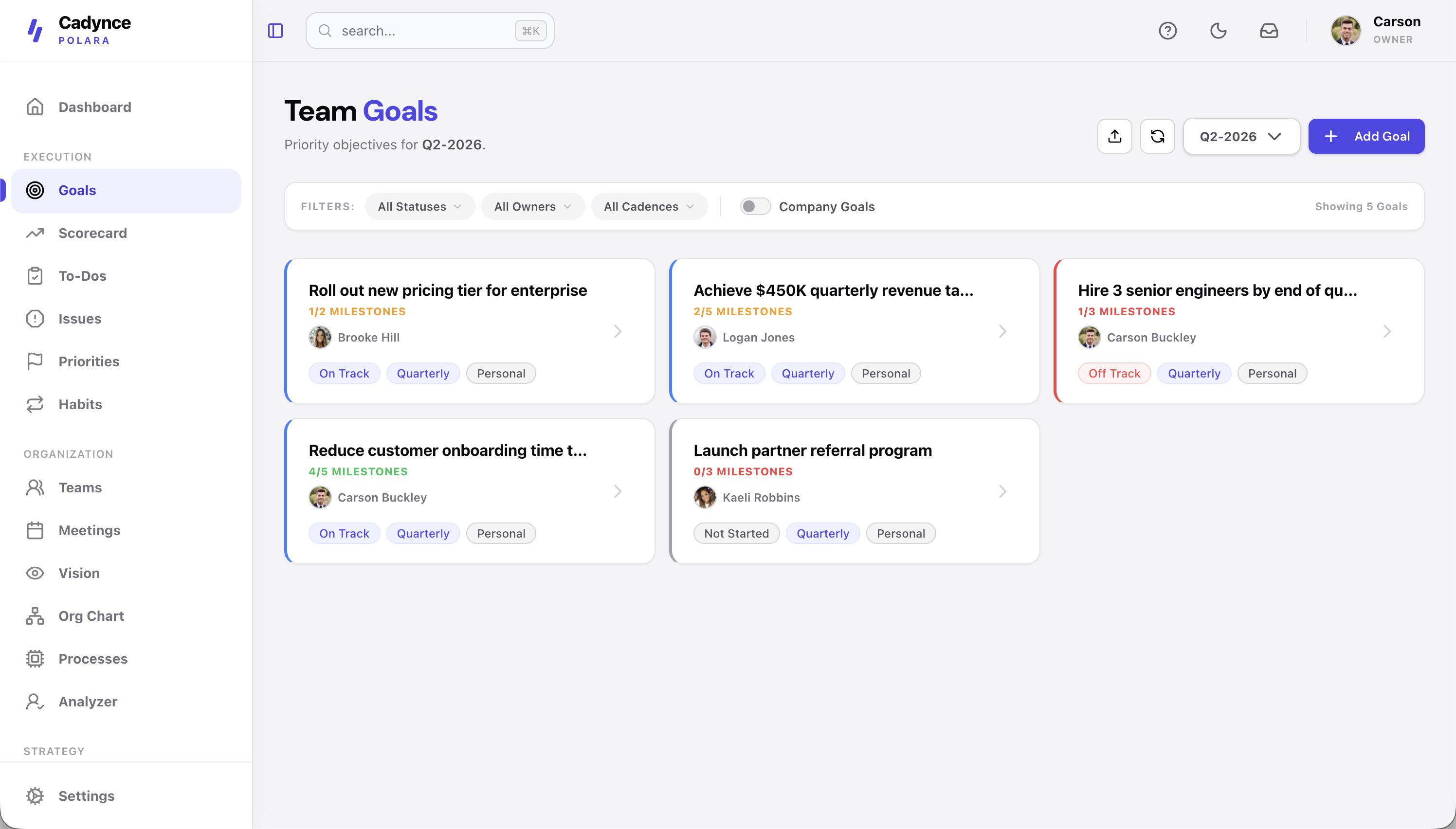 Cadynce Quarterly Goals — app screenshot