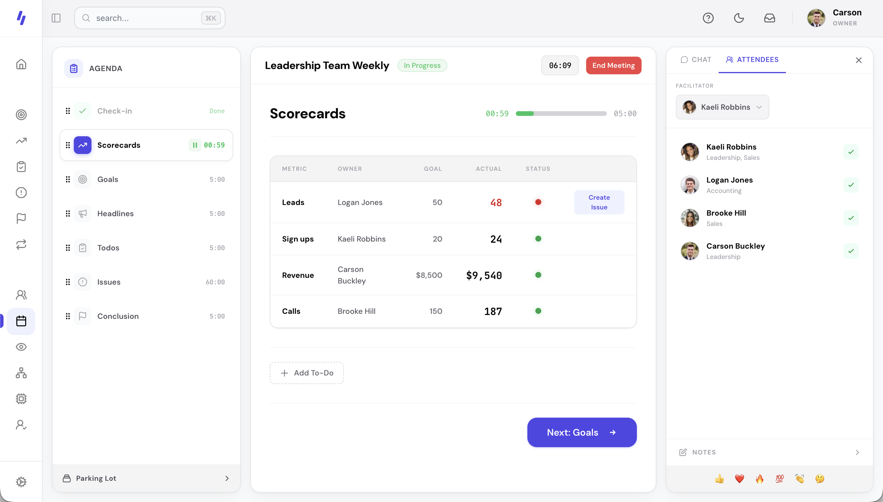 Cadynce meeting room — run structured, productive team meetings with real-time collaboration